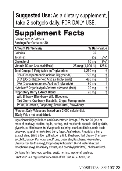 Purity Products OmegaBerry with Vitamin D + Berry Blend - 60 Softgels