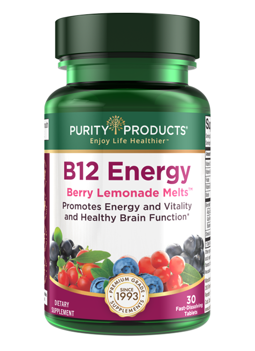 B12 Energy Berry Lemonade Melt Quick-Dissolving Tablets with Super Fruits 30 Count - Purity Products