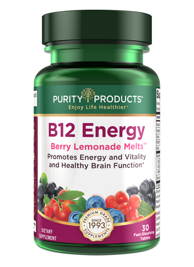 B12 Energy Berry Lemonade Melt Quick-Dissolving Tablets with Super Fruits 30 Count - Purity Products