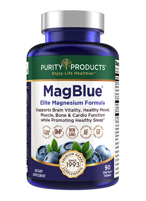 Purity Products MagBlue Elite Magnesium + Zinc + Vitamin D + PurityBlue Blueberry Super Formula - 90 Tablets