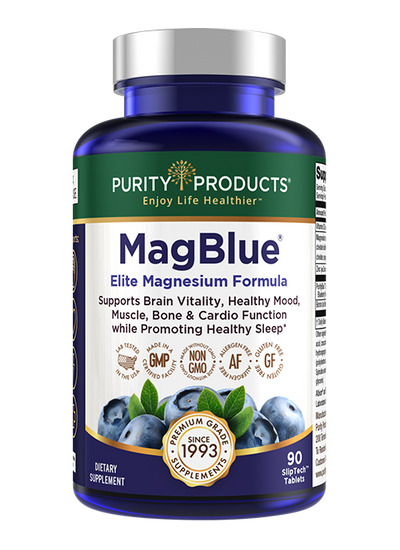 Purity Products MagBlue Elite Magnesium + Zinc + Vitamin D + PurityBlue Blueberry Super Formula - 90 Tablets